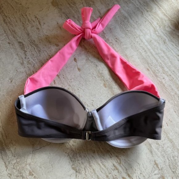 Pink and Gray Two-Piece Woman's Swimsuit Pin Up Style - Picture 5 of 10